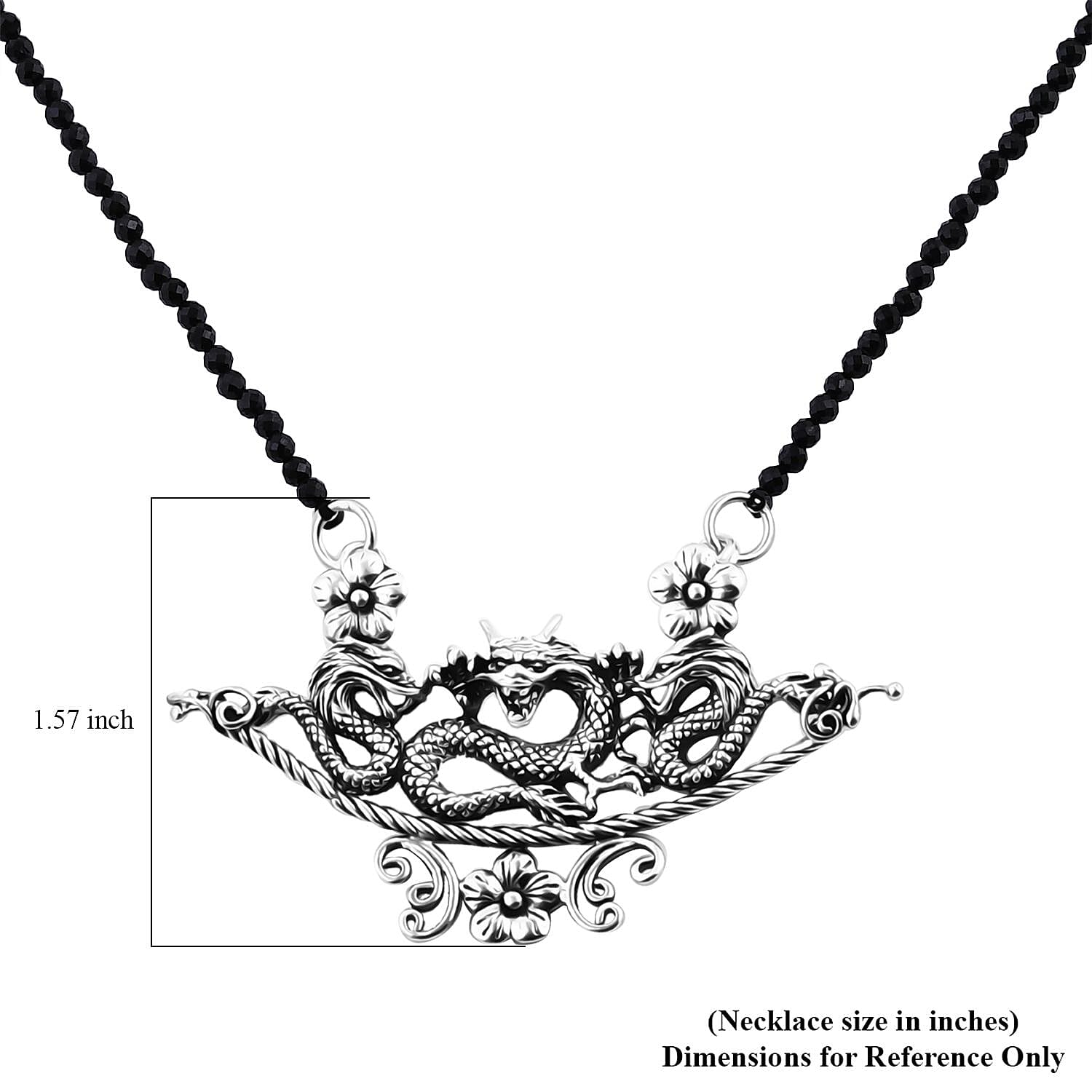 Bali Legacy Thai Black Spinel Beaded Dragon Necklace 20-22 Inches in Sterling Silver 32.50 ctw