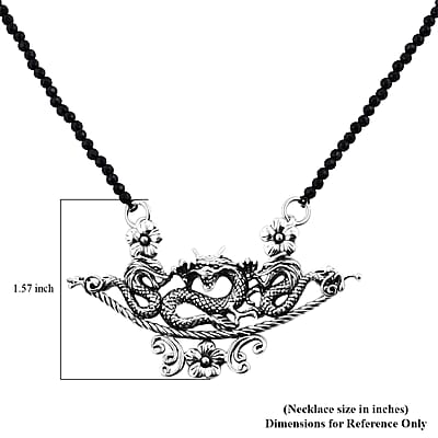 Bali Legacy Thai Black Spinel Beaded Dragon Necklace 20-22 Inches in Sterling Silver 32.50 ctw