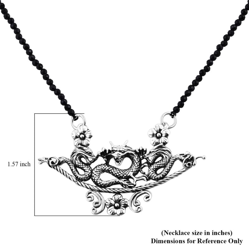 Bali Legacy Thai Black Spinel Beaded Dragon Necklace 20-22 Inches in Sterling Silver 32.50 ctw