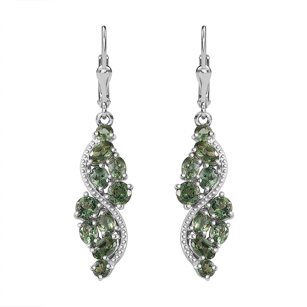 Premium Andranomaro Green Apatite Liana Vines Earrings in Rhodium Over Sterling Silver 4.35 ctw