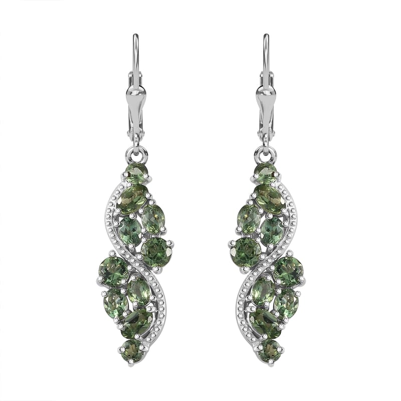 Premium Andranomaro Green Apatite Liana Vines Earrings in Rhodium Over Sterling Silver 4.35 ctw