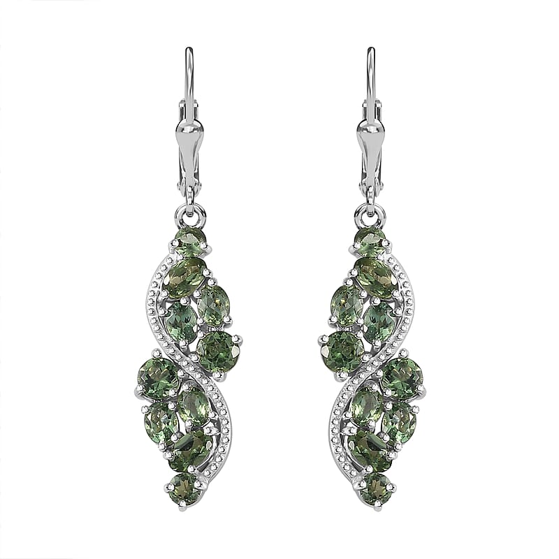 Premium Andranomaro Green Apatite Liana Vines Earrings in Rhodium Over Sterling Silver 4.35 ctw