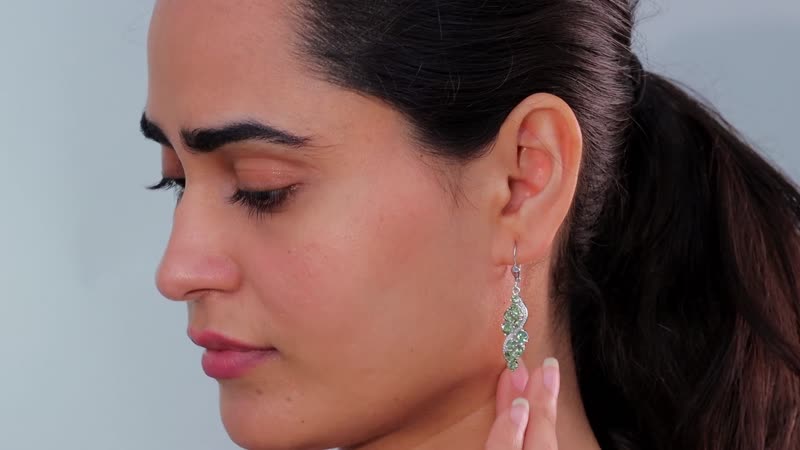 Premium Andranomaro Green Apatite Liana Vines Earrings in Rhodium Over Sterling Silver 4.35 ctw