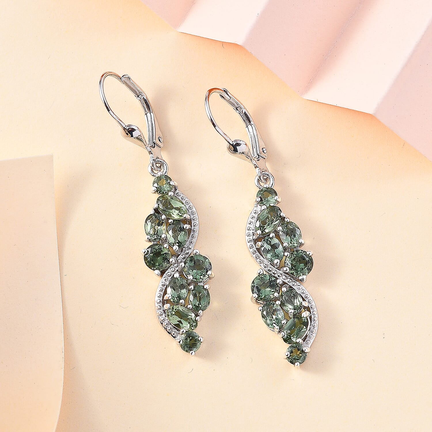 Premium Andranomaro Green Apatite Liana Vines Earrings in Rhodium Over Sterling Silver 4.35 ctw