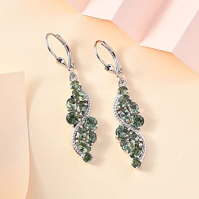 Premium Andranomaro Green Apatite Liana Vines Earrings in Rhodium Over Sterling Silver 4.35 ctw
