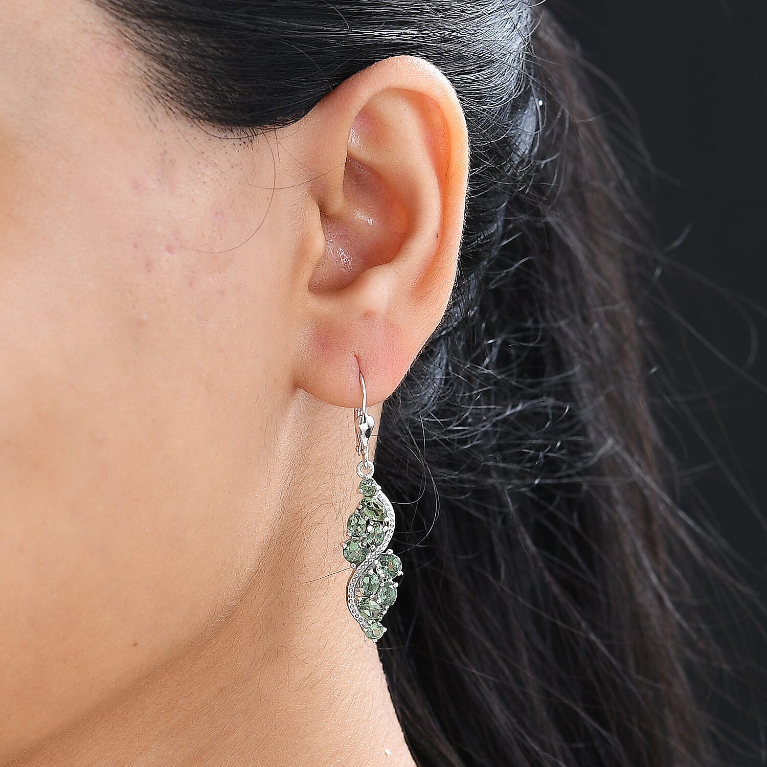 Premium Andranomaro Green Apatite Liana Vines Earrings in Rhodium Over Sterling Silver 4.35 ctw