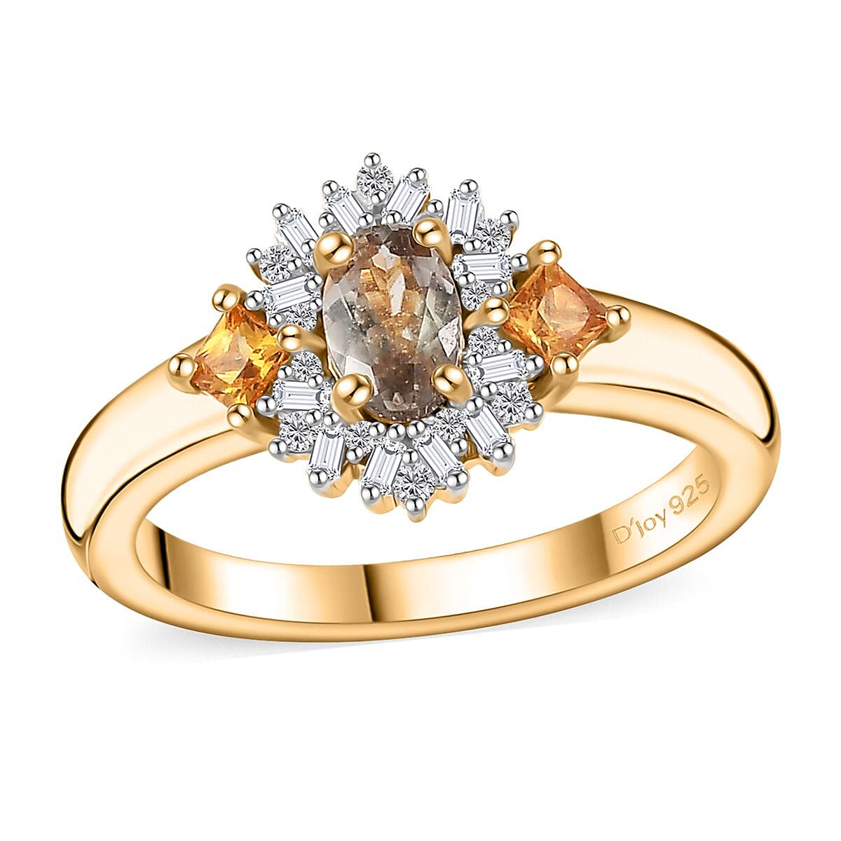 AAA Turkizite, AAA Yellow Sapphire and Diamond Ring in 18K Vermeil Yellow Gold Over Sterling Silver (Size 5.0) 1.00 ctw