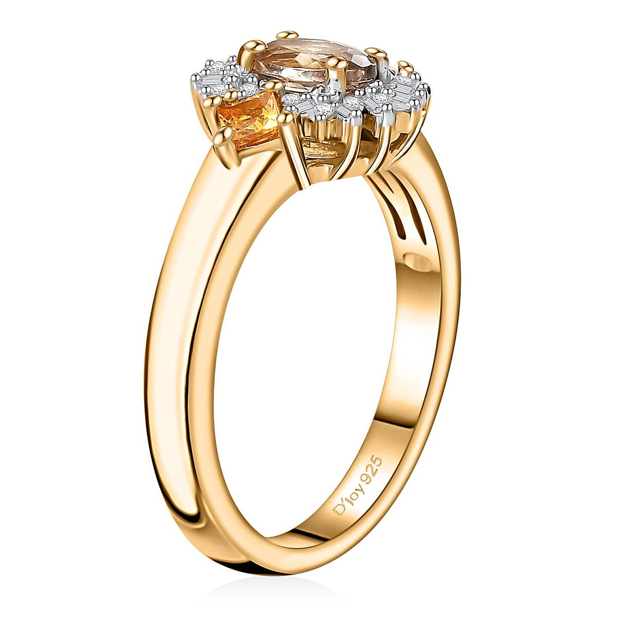 AAA Turkizite, AAA Yellow Sapphire and Diamond Ring in 18K Vermeil Yellow Gold Over Sterling Silver (Size 5.0) 1.00 ctw