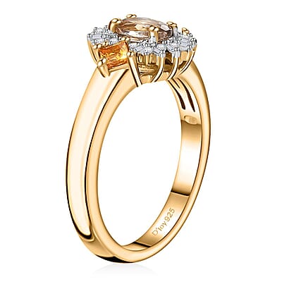 AAA Turkizite, AAA Yellow Sapphire and Diamond Ring in 18K Vermeil Yellow Gold Over Sterling Silver (Size 5.0) 1.00 ctw