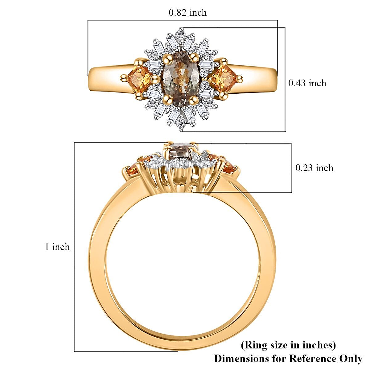 AAA Turkizite, AAA Yellow Sapphire and Diamond Ring in 18K Vermeil Yellow Gold Over Sterling Silver (Size 5.0) 1.00 ctw