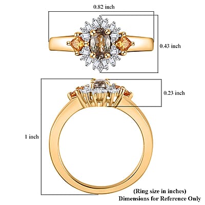 AAA Turkizite, AAA Yellow Sapphire and Diamond Ring in 18K Vermeil Yellow Gold Over Sterling Silver (Size 5.0) 1.00 ctw