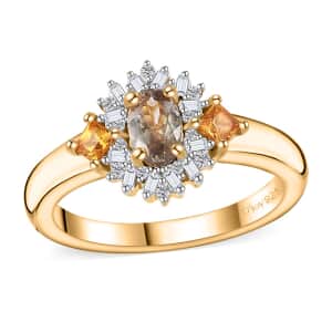 AAA Turkizite, AAA Yellow Sapphire and Diamond Ring in 18K Vermeil Yellow Gold Over Sterling Silver (Size 7.0) 1.00 ctw