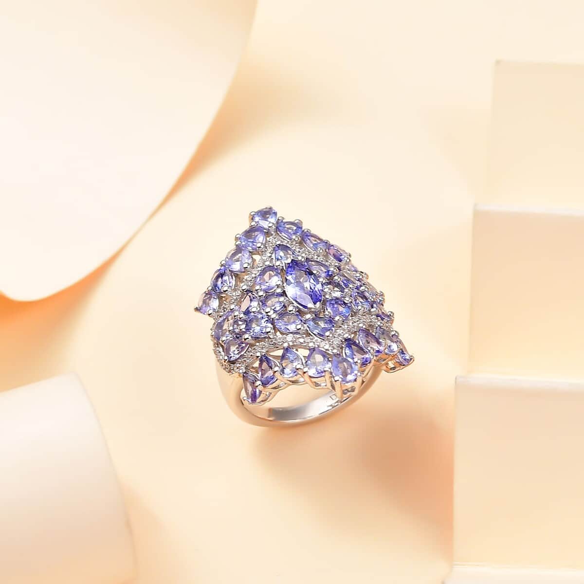 Tanzanite, White Zircon Ring in Platinum Over Sterling Silver (Size 5.0) 6.00 ctw image number 1