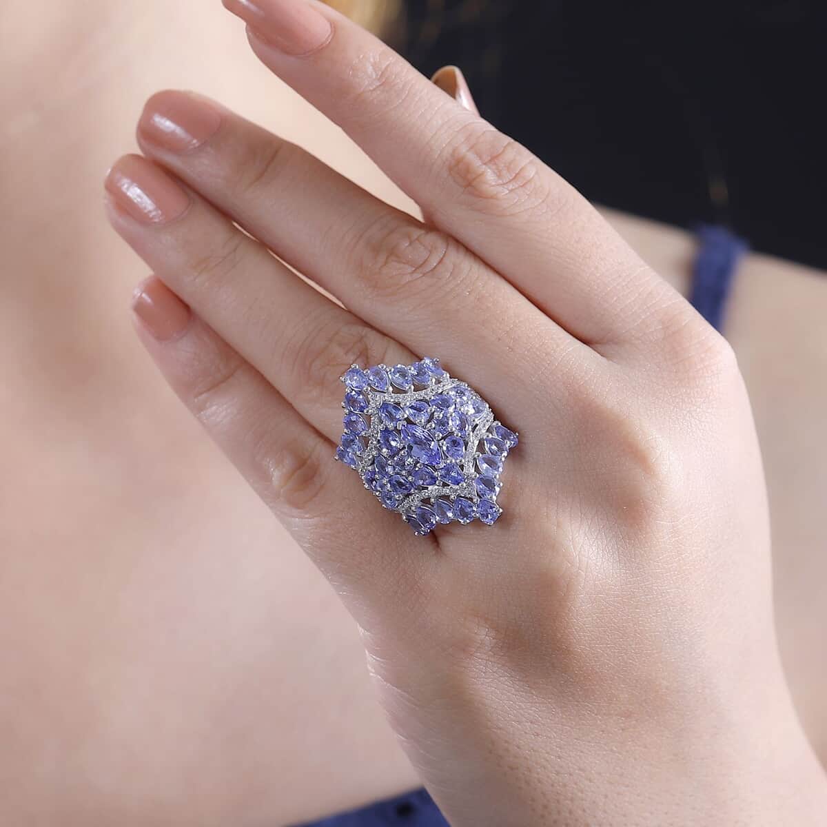 Tanzanite, White Zircon Ring in Platinum Over Sterling Silver (Size 5.0) 6.00 ctw image number 2