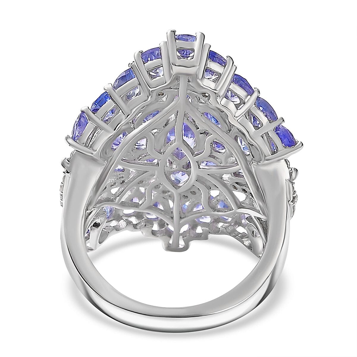 Tanzanite and White Zircon 6.00 ctw Floral Ring in Platinum Over Sterling Silver (Size 5.0)