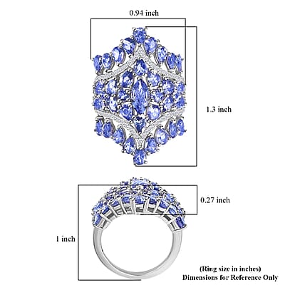 Tanzanite and White Zircon 6.00 ctw Floral Ring in Platinum Over Sterling Silver (Size 5.0)