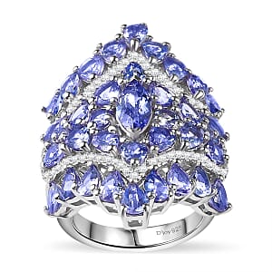 D'Joy Tanzanite and White Zircon 6.00 ctw Crown Prestige Ring in Platinum Over Sterling Silver (Size 7.0)
