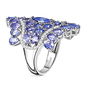 D'Joy Tanzanite and White Zircon 6.00 ctw Crown Prestige Ring in Platinum Over Sterling Silver (Size 7.0)