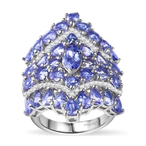 Tanzanite and White Zircon 6.00 ctw Crown Prestige Ring in Platinum Over Sterling Silver (Size 9.0)
