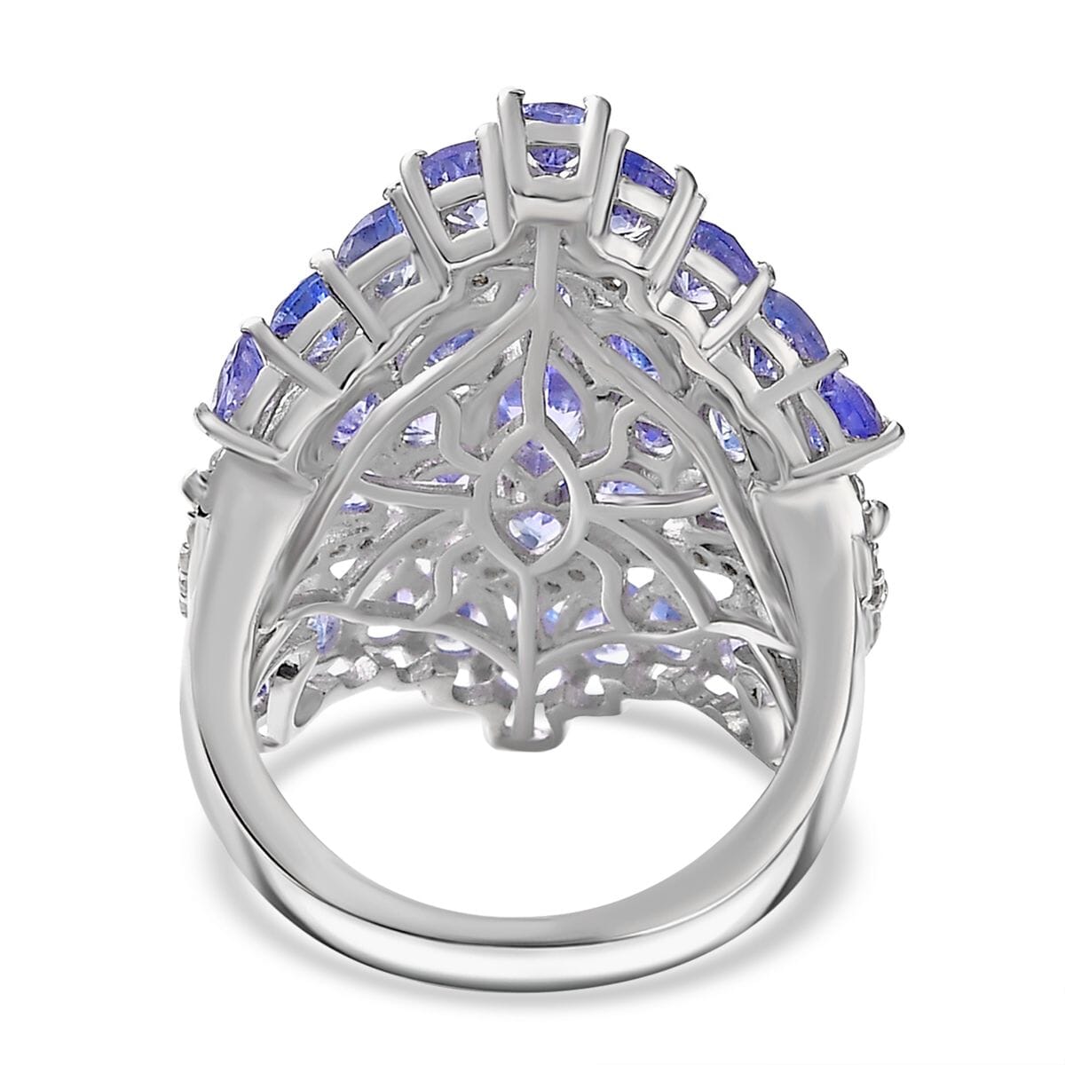 Tanzanite and White Zircon 6.00 ctw Crown Prestige Ring in Platinum Over Sterling Silver (Size 10.0) image number 4