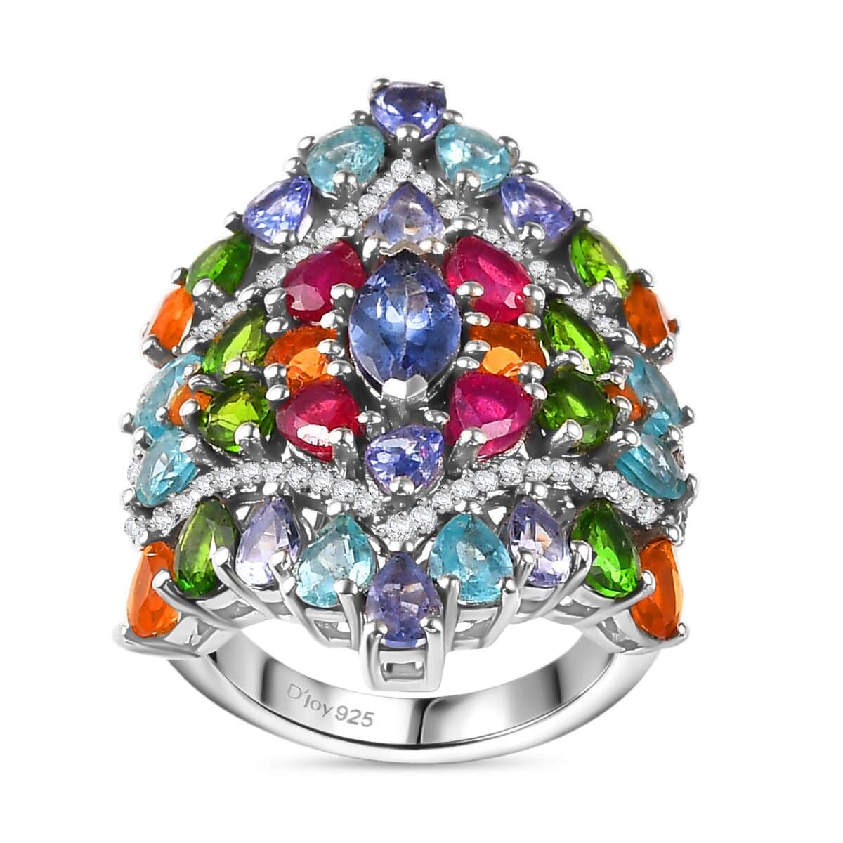 Tanzanite and Multi Gemstone 6.50 ctw Crown Prestige Ring in Platinum Over Sterling Silver (Size 9.0) image number 0