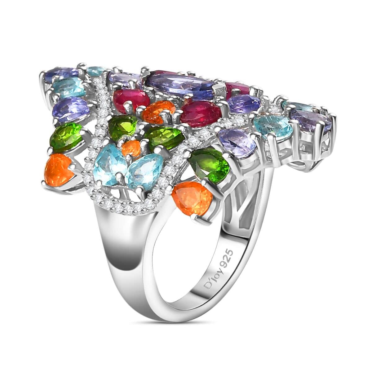 Tanzanite and Multi Gemstone 6.50 ctw Crown Prestige Ring in Platinum Over Sterling Silver (Size 9.0) image number 3