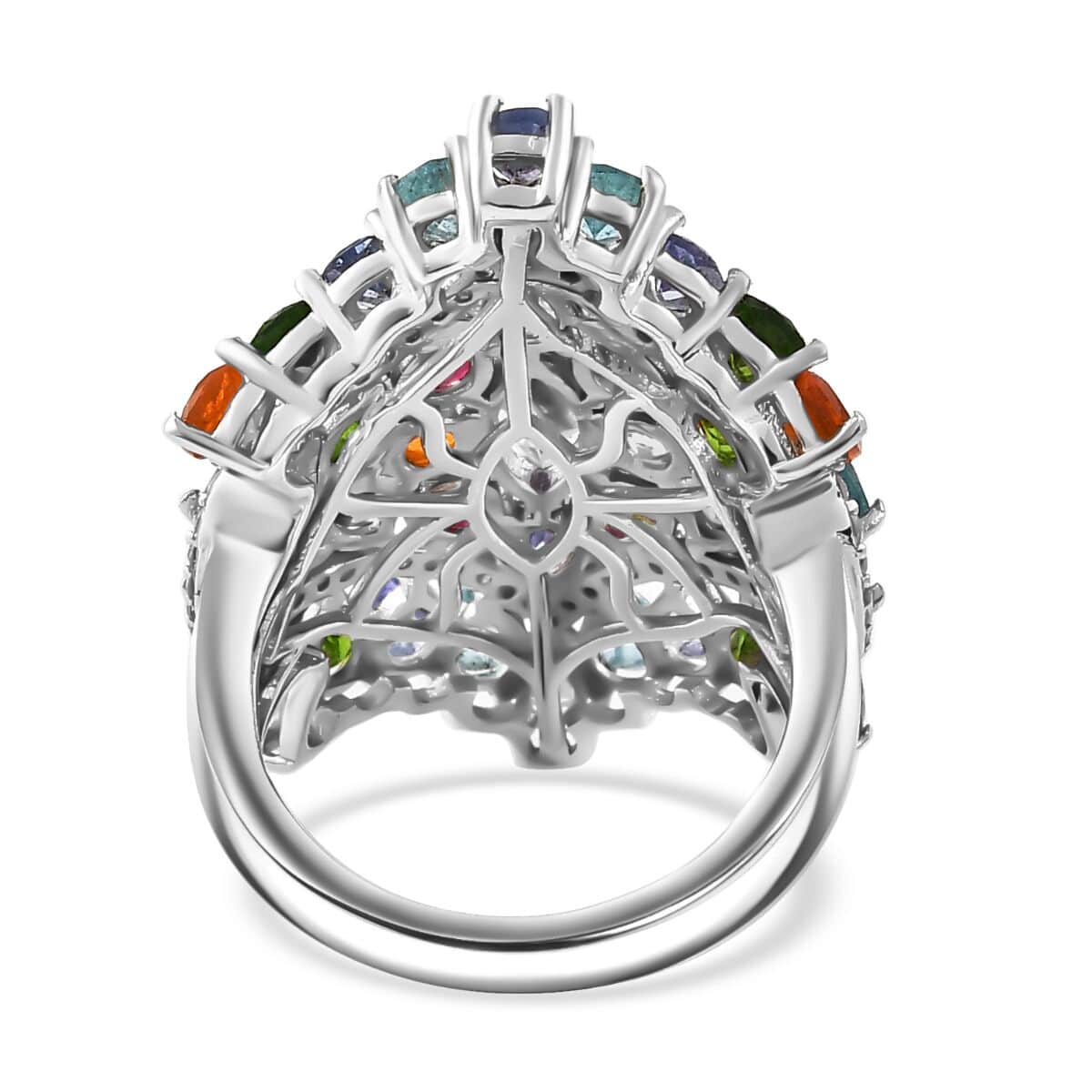 Tanzanite and Multi Gemstone 6.50 ctw Crown Prestige Ring in Platinum Over Sterling Silver (Size 9.0) image number 4