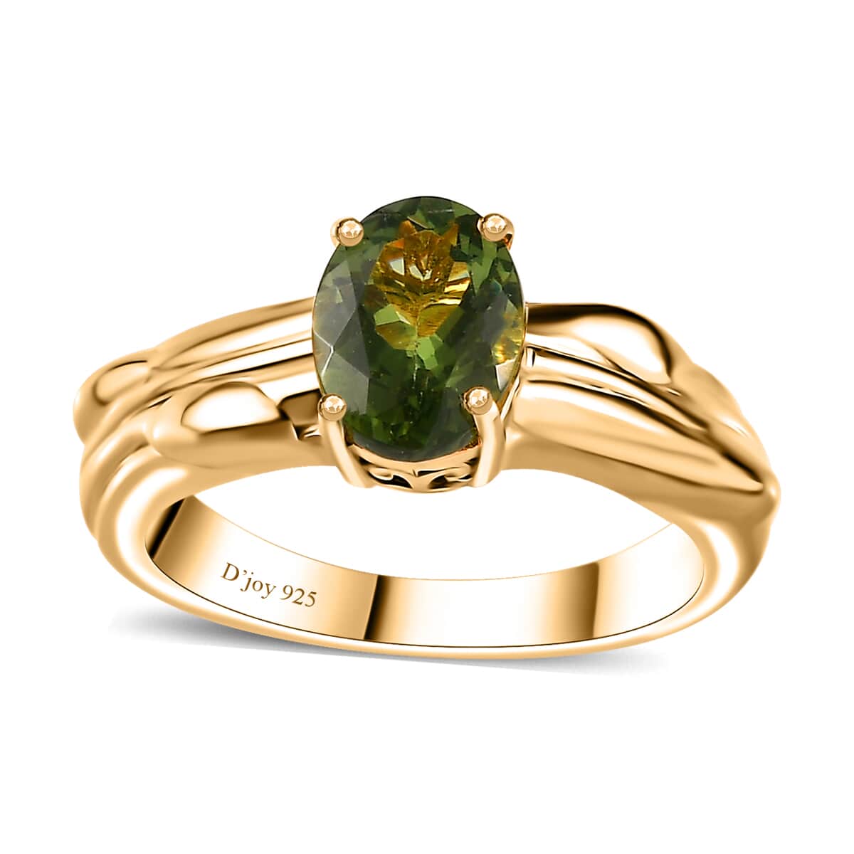 Natural Green Apatite Solitaire Ring in 18K Vermeil Yellow Gold Over Sterling Silver 1.35 ctw image number 0