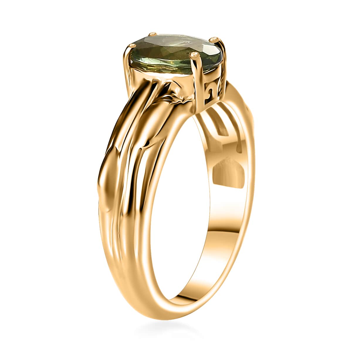 Natural Green Apatite Solitaire Ring in 18K Vermeil Yellow Gold Over Sterling Silver 1.35 ctw image number 3