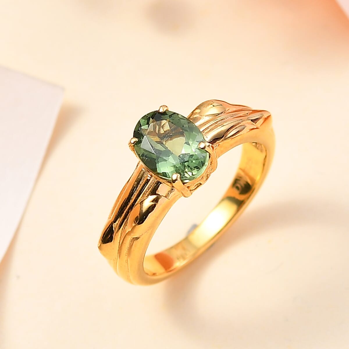 Andranomaro Green Apatite Tree Shank Ring in 18K Vermeil Yellow Gold Over Sterling Silver (Size 9.0) 1.35 ctw image number 1