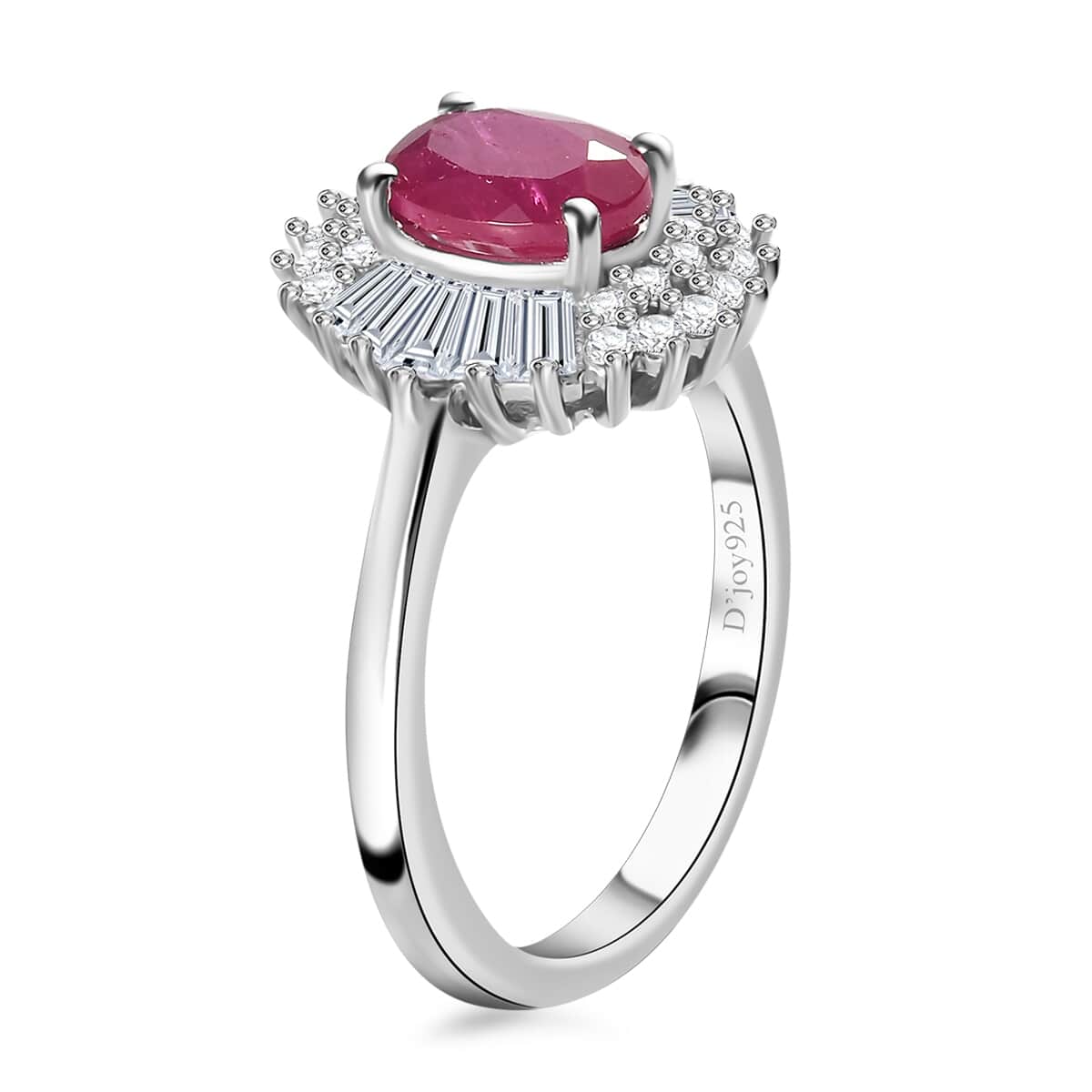 Montepuez Ruby, White Zircon Sunrays Ring in Rhodium Over Sterling Silver (Size 5.0) 1.80 ctw image number 3