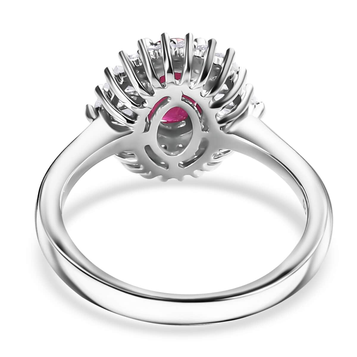 Montepuez Ruby, White Zircon Sunrays Ring in Rhodium Over Sterling Silver (Size 5.0) 1.80 ctw image number 4