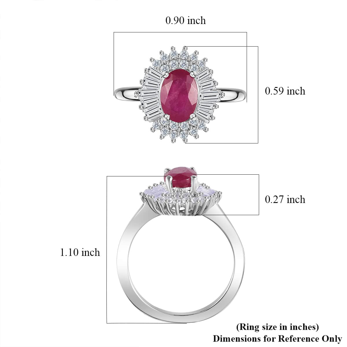 Montepuez Ruby, White Zircon Sunrays Ring in Rhodium Over Sterling Silver (Size 5.0) 1.80 ctw image number 5