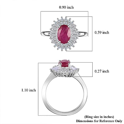 Montepuez Ruby and White Zircon Art Deco Ring in Rhodium Over Sterling Silver (Size 5.0) 1.80 ctw