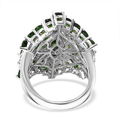 Chrome Diopside and White Zircon 6.65 ctw Crown Prestige Ring in Platinum Over Sterling Silver (Size 6.0)