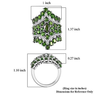 Chrome Diopside and White Zircon 6.65 ctw Crown Prestige Ring in Platinum Over Sterling Silver (Size 6.0)