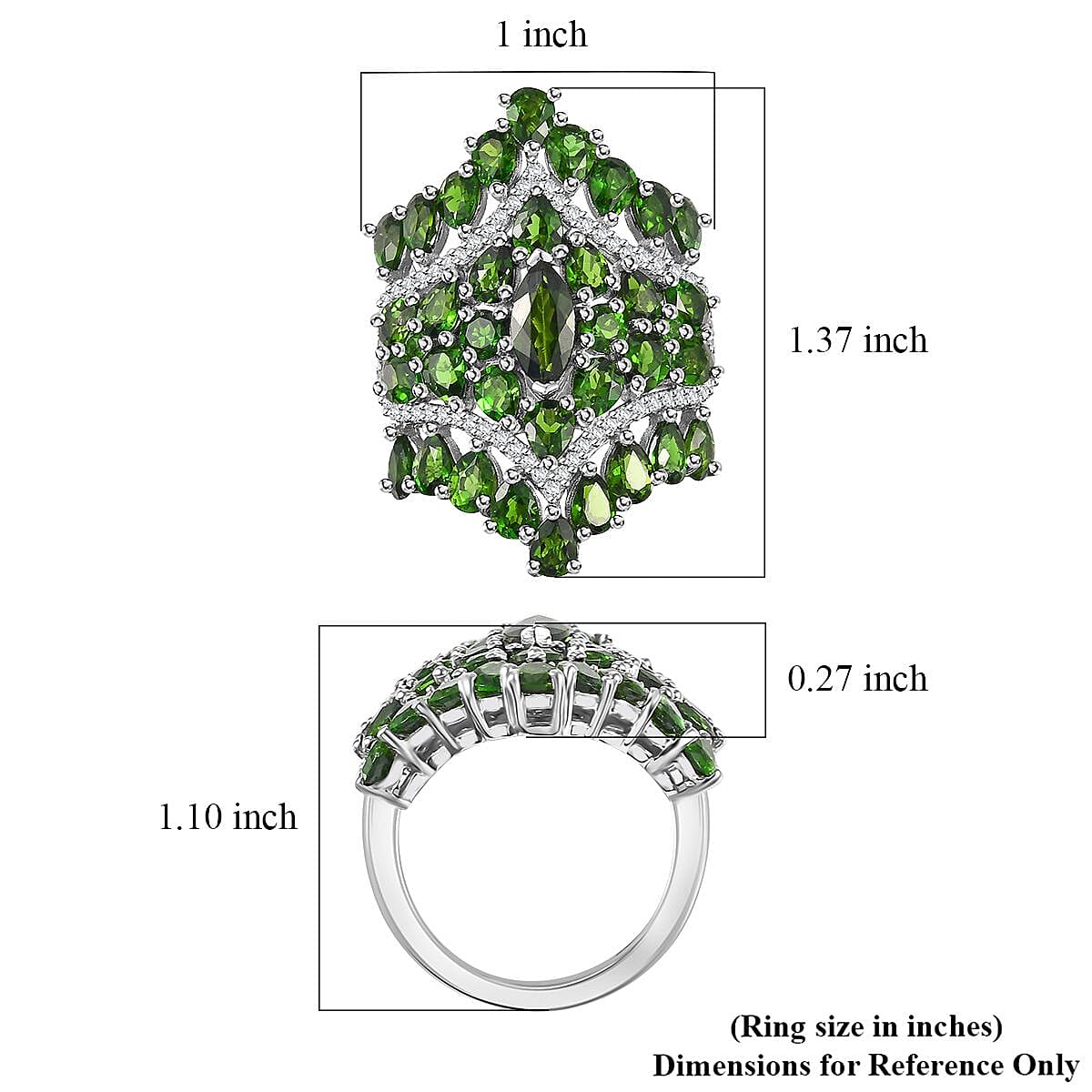 Chrome Diopside and White Zircon 6.65 ctw Crown Prestige Ring in Platinum Over Sterling Silver (Size 8.0) image number 5