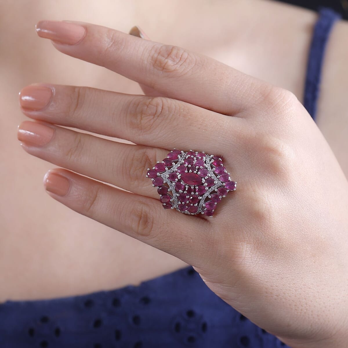 Niassa Ruby (FF) and White Zircon 9.60 ctw Crown Prestige Ring in Platinum Over Sterling Silver (Size 6.0) image number 2