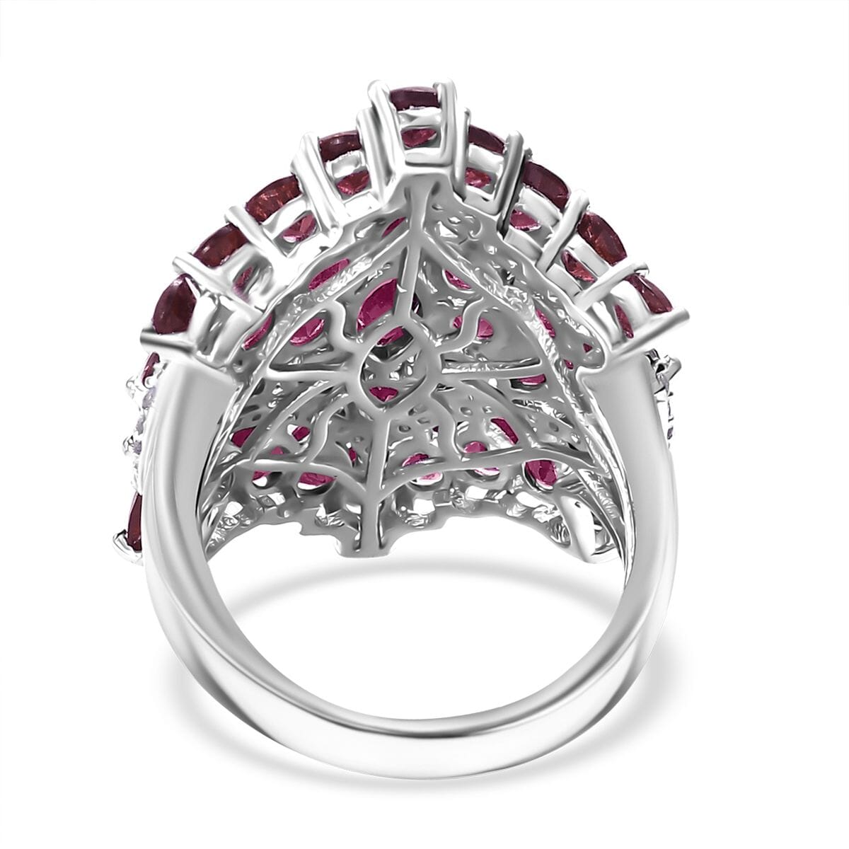 Niassa Ruby (FF) and White Zircon 9.60 ctw Floral Ring in Platinum Over Sterling Silver (Size 7.0) image number 4