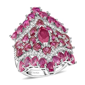 Niassa Ruby (FF) and White Zircon 9.60 ctw Crown Prestige Ring in Platinum Over Sterling Silver (Size 10.0)