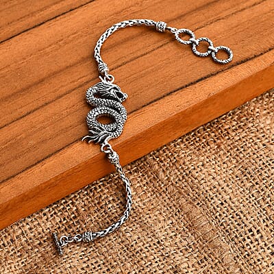 Bali Legacy Dragon with Padian Chain Bracelet in Sterling Silver (6.50-8.0In) 16.20 Grams