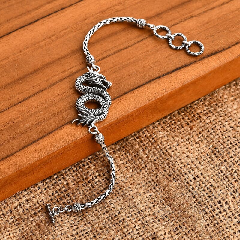 Bali Legacy Dragon with Padian Chain Bracelet in Sterling Silver (6.50-8.0In) 16.20 Grams