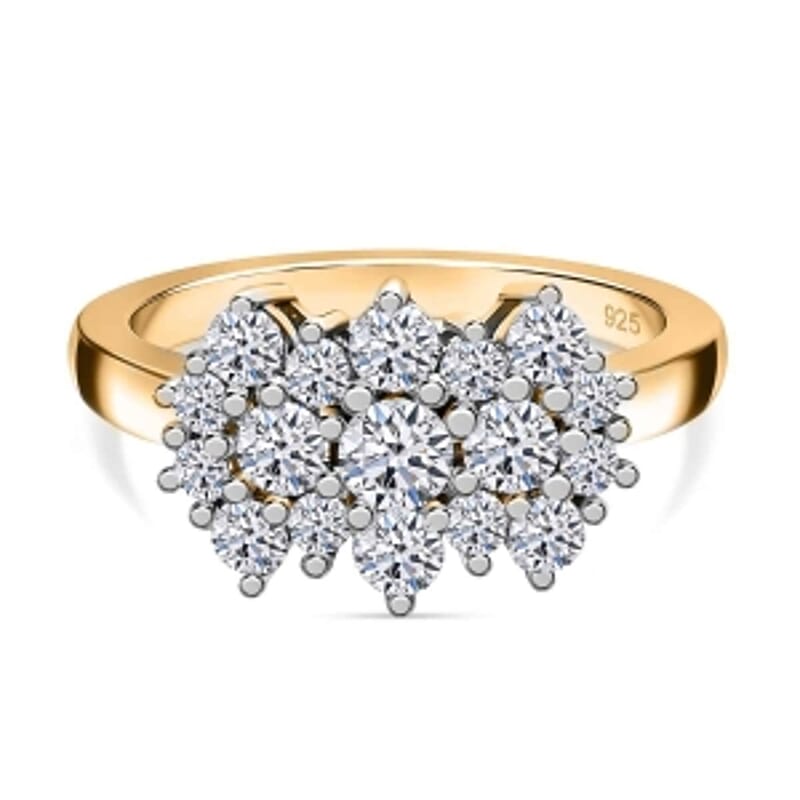 Luxuriant Lab Grown Diamond 1.11 ctw Ring in 18K Vermeil Yellow Gold Over Sterling Silver (Size 11.5)