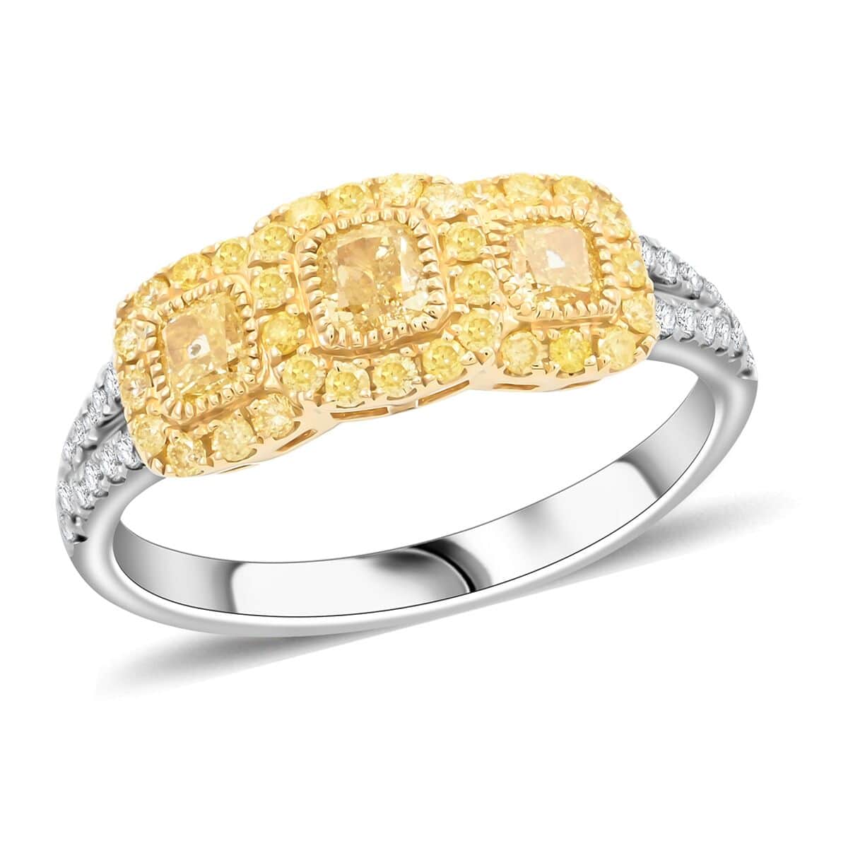 JCK Modani Closeout 14K White and Yellow Gold Natural Yellow and White Diamond (SI) Ring (Size 5.0) (Delivery in 10-12 Days) 0.93 ctw image number 0