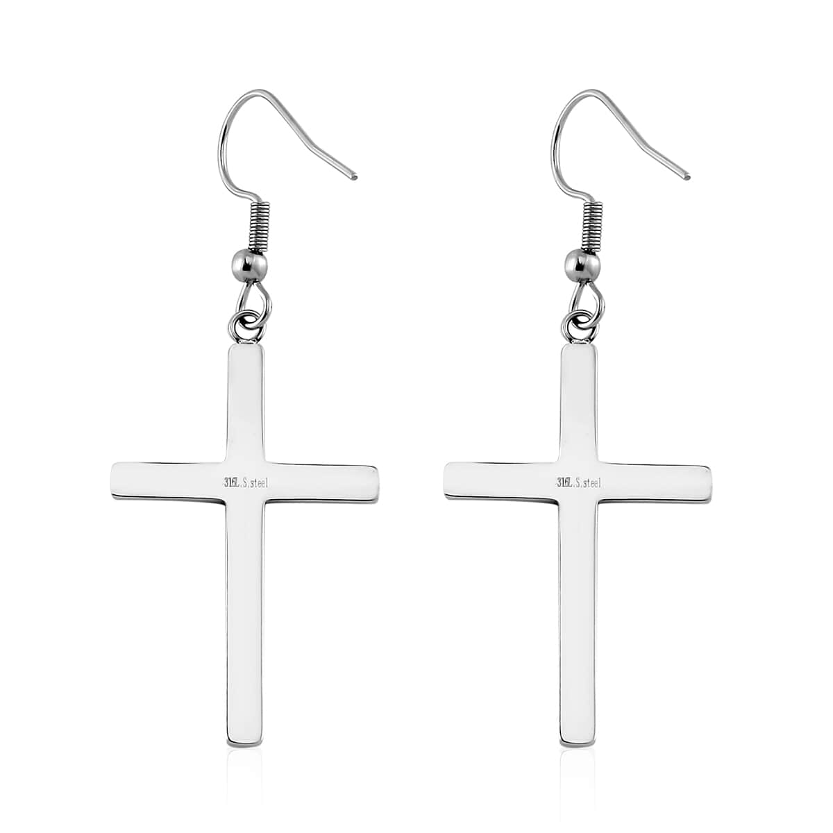 Enameled American National Flag Cross Earrings in Stainless Steel image number 3