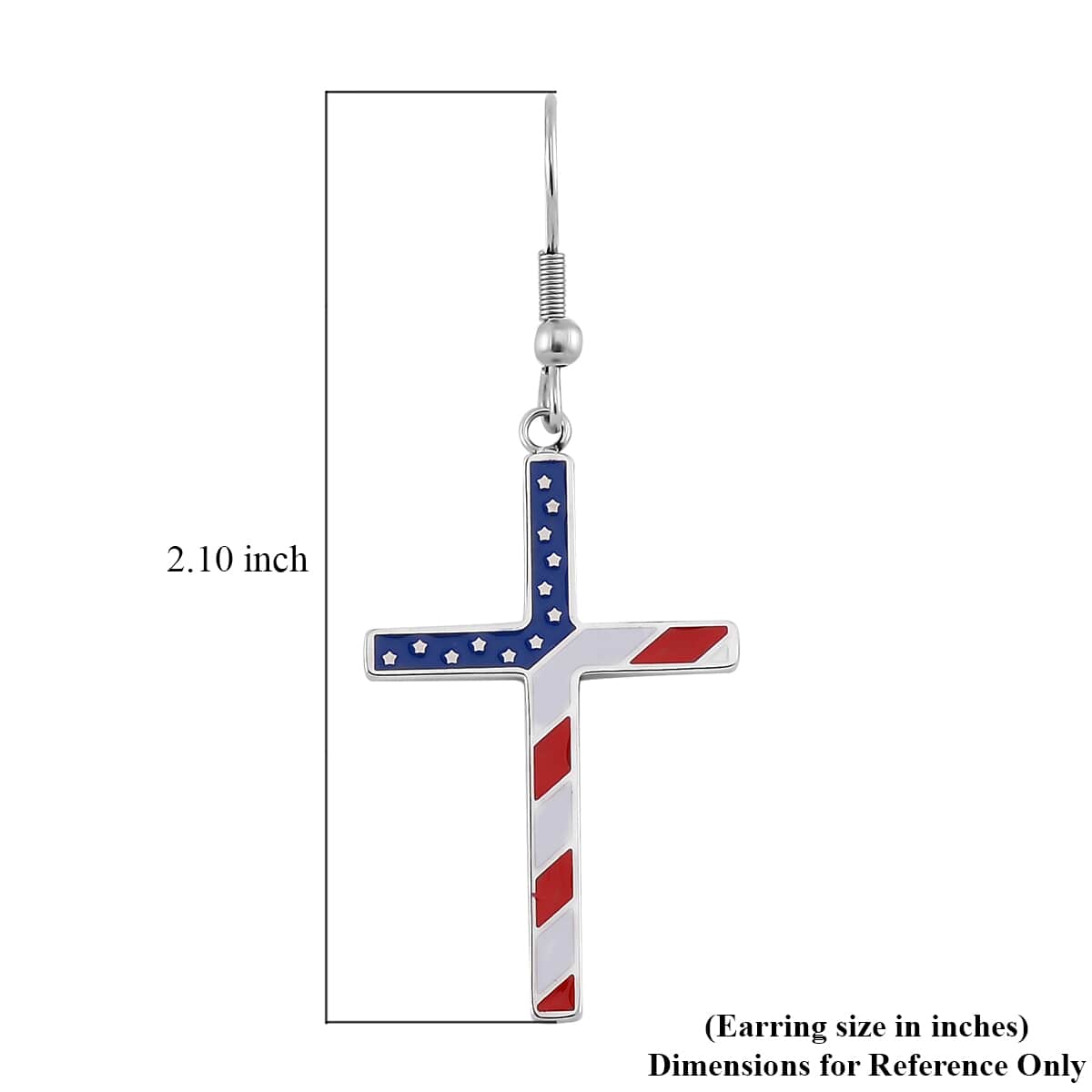 Enameled American National Flag Cross Earrings in Stainless Steel image number 4