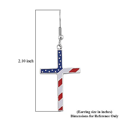 Enameled American National Flag Cross Earrings in Stainless Steel
