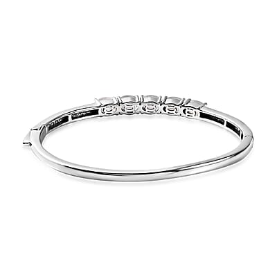 Karis Moon Glow Moonstone Moon and Star Bangle Bracelet in Platinum Bond (6.50 In) 4.15 ctw