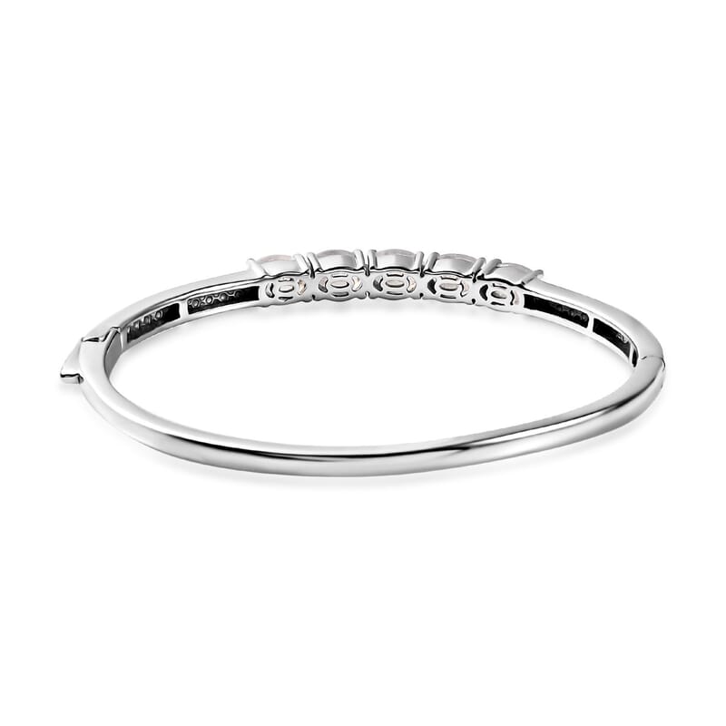 Karis Moon Glow Moonstone Moon and Star Bangle Bracelet in Platinum Bond (6.50 In) 4.15 ctw