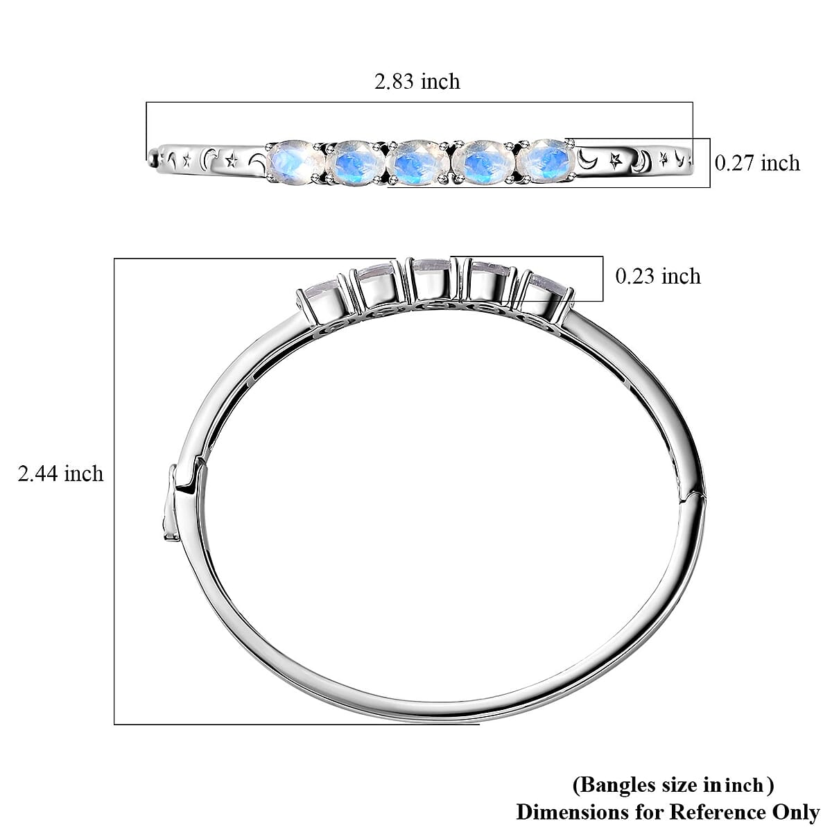 Karis Moon Glow Moonstone Moon and Star Bangle Bracelet in Platinum Bond (6.50 In) 3.60 ctw image number 5